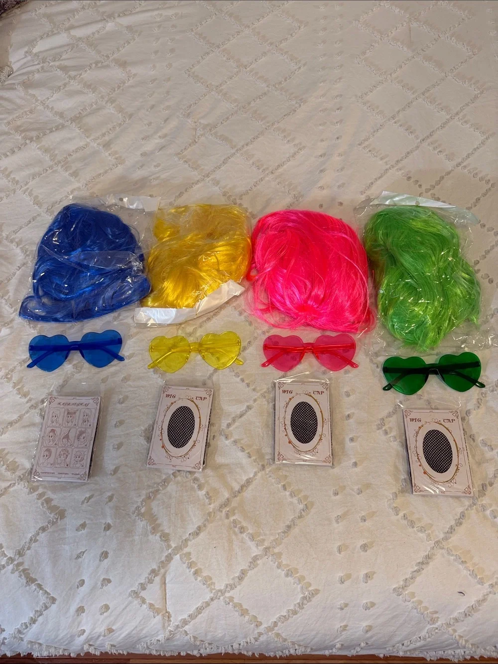 Colorful Party Wig and Heart Sunglasses Set - Blue, Yellow, Pink, Green